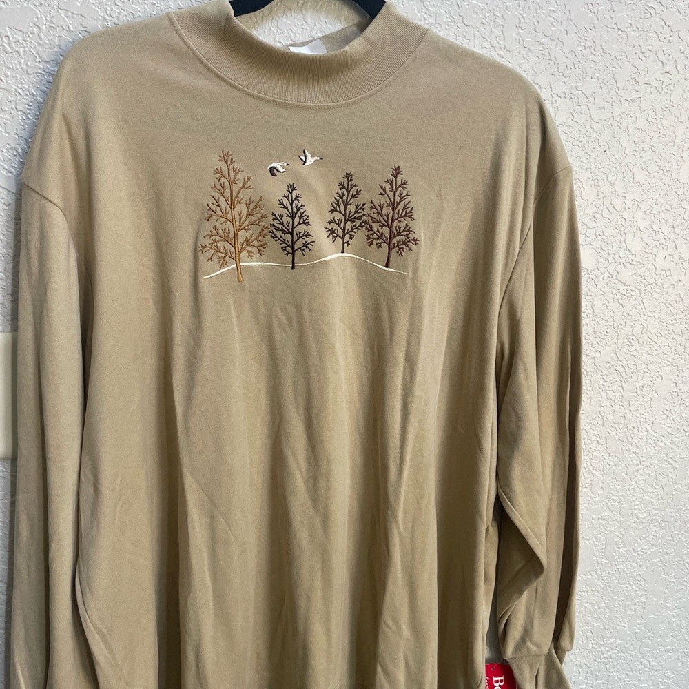 BonWorth Tan Long Sleeve Top with Nature Motif